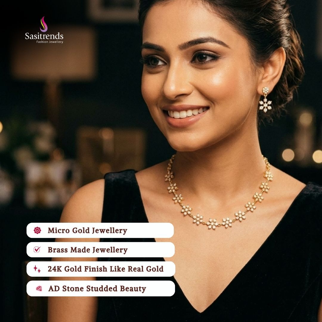 Guaranteed Micro gold plated AD stone necklace set model image - Sasitrends