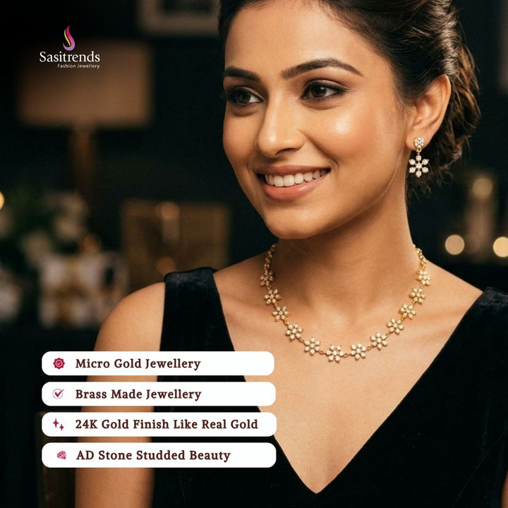 Guaranteed Micro gold plated AD stone necklace set model image - Sasitrends