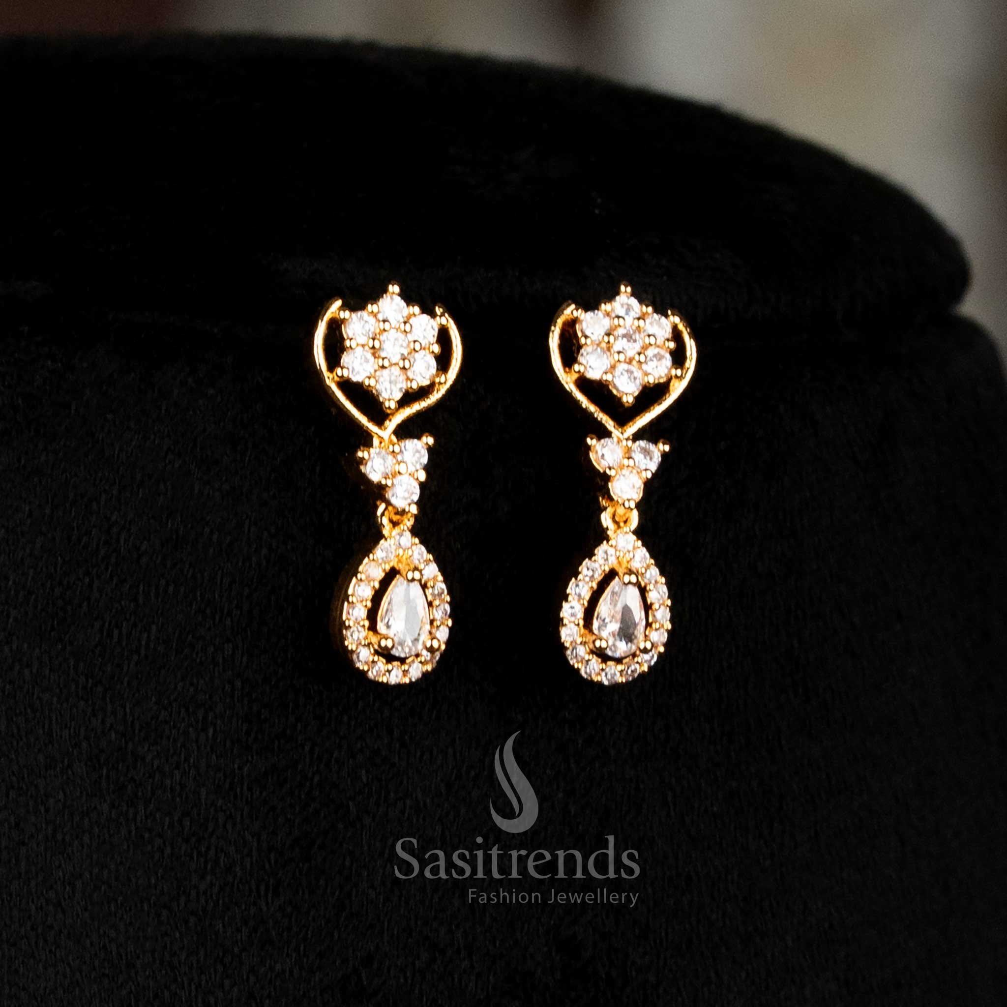 Chic Micro Gold Plated Earrings Set Featuring Pear Drop American Diamonds With Lustrous Stone Highlights, Designed To Add A Hint Of Luxury With A Contemporary Edge – Sasitrends
