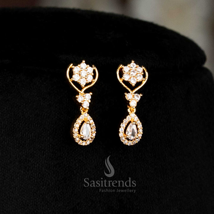 Chic Micro Gold Plated Earrings Set Featuring Pear Drop American Diamonds With Lustrous Stone Highlights, Designed To Add A Hint Of Luxury With A Contemporary Edge – Sasitrends