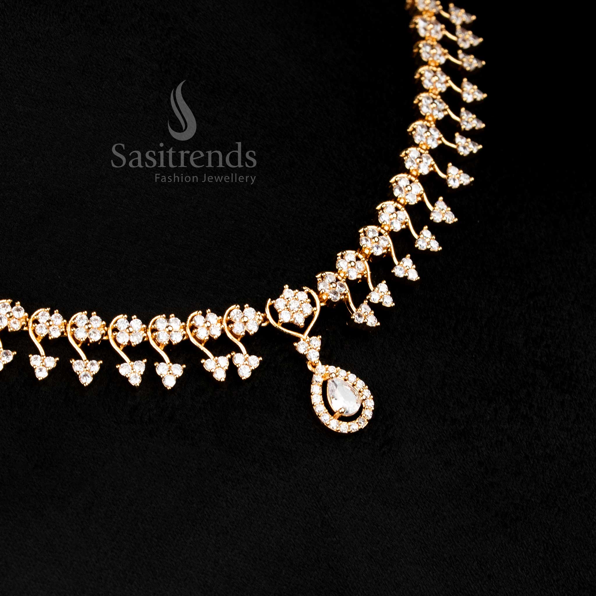Radiant Pear Shaped AD Stone Necklace Set With Micro Gold Finish And A Delicate Drop Design, Perfectly Balancing Shine And Subtlety For A Polished Statement Look – Sasitrends