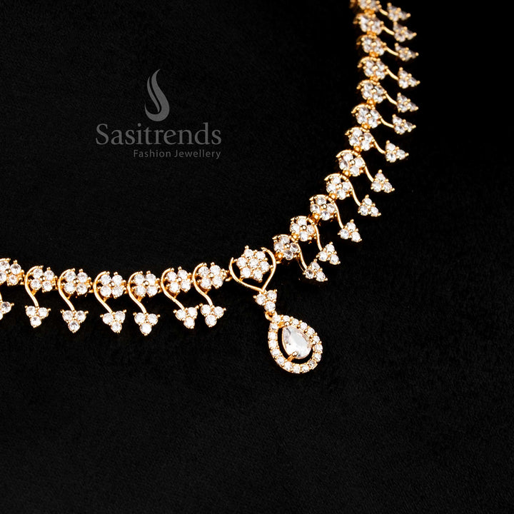 Radiant Pear Shaped AD Stone Necklace Set With Micro Gold Finish And A Delicate Drop Design, Perfectly Balancing Shine And Subtlety For A Polished Statement Look – Sasitrends