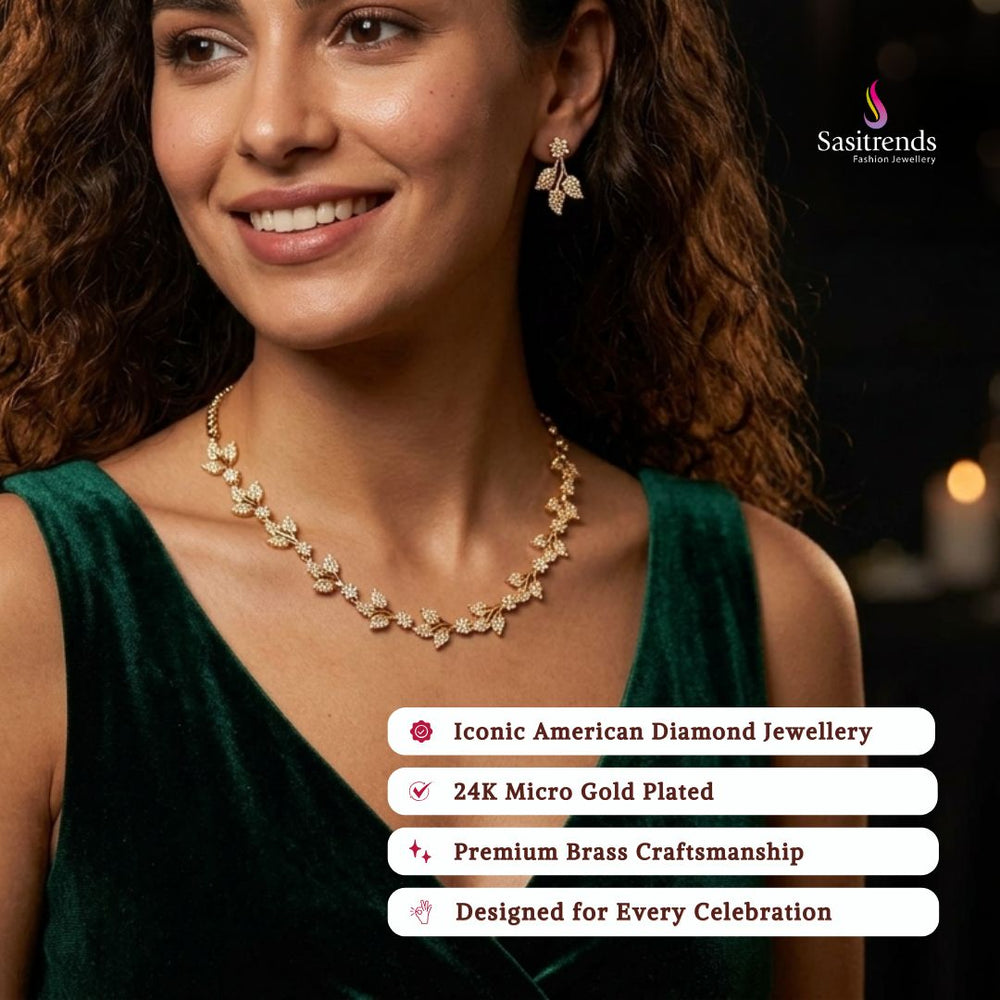 Engagement & Party wear micro gold plated american diamond necklace set model image - Sasitrends