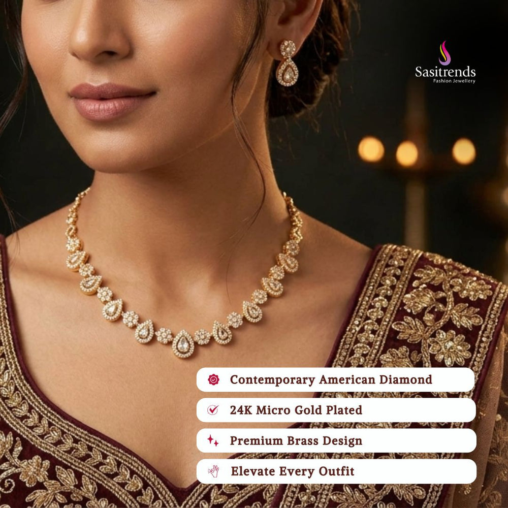 Engagement & Party wear micro gold plated american diamond necklace set model image - Sasitrends