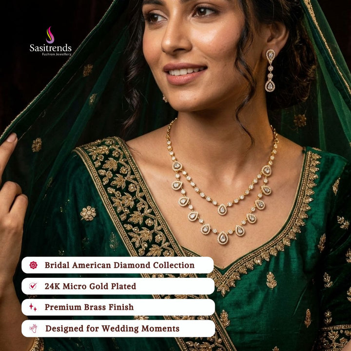 Engagement & Party wear micro gold plated american diamond necklace set model image - Sasitrends