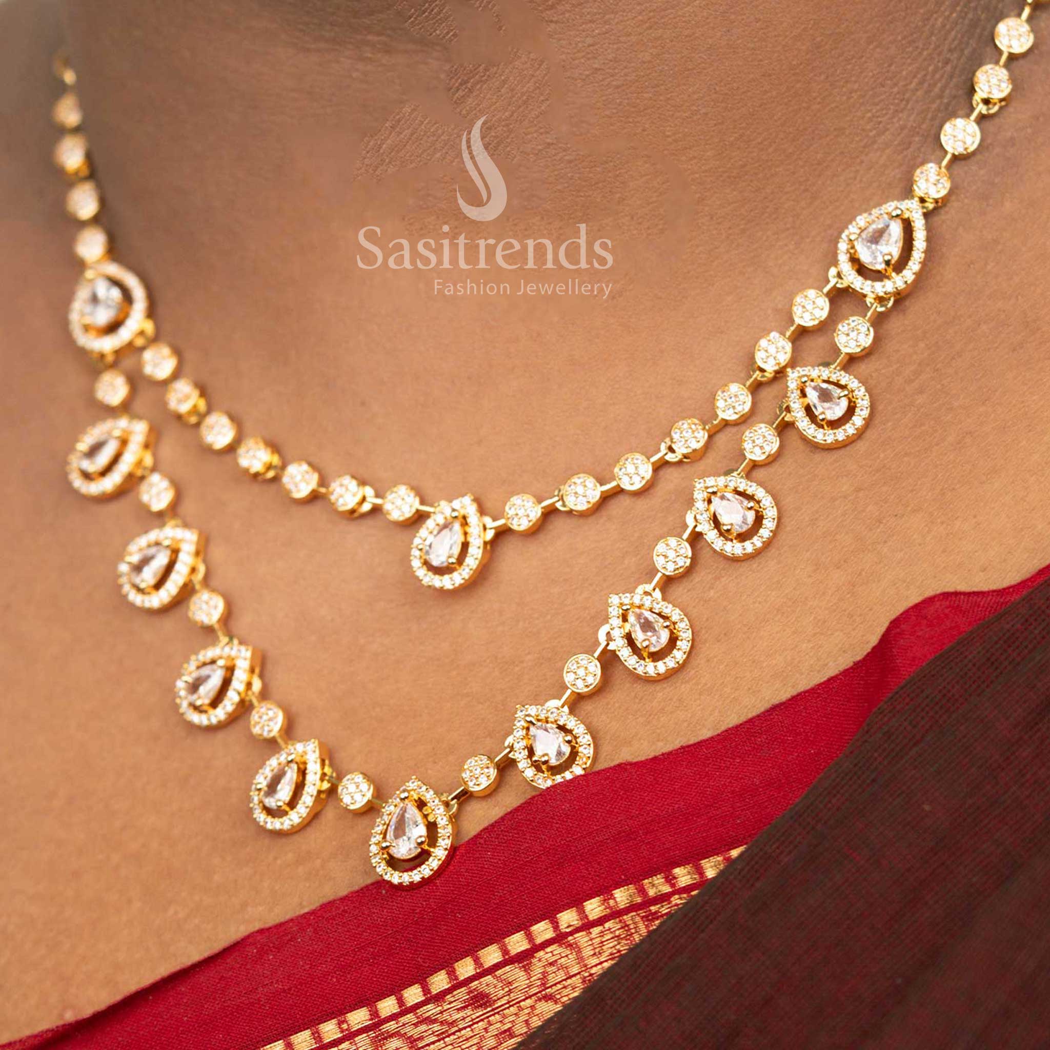 White American Diamond Micro Gold Plated Necklace Set Party Wear - Sasitrends 
