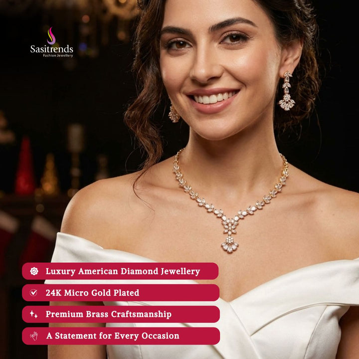 Engagement & Party wear micro gold plated american diamond necklace set model image - Sasitrends