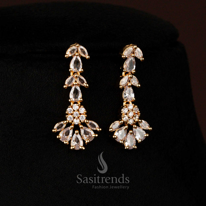 Elegant guaranteed micro gold plated white American diamond waterdrop marquise engagement wear set – Sasitrends