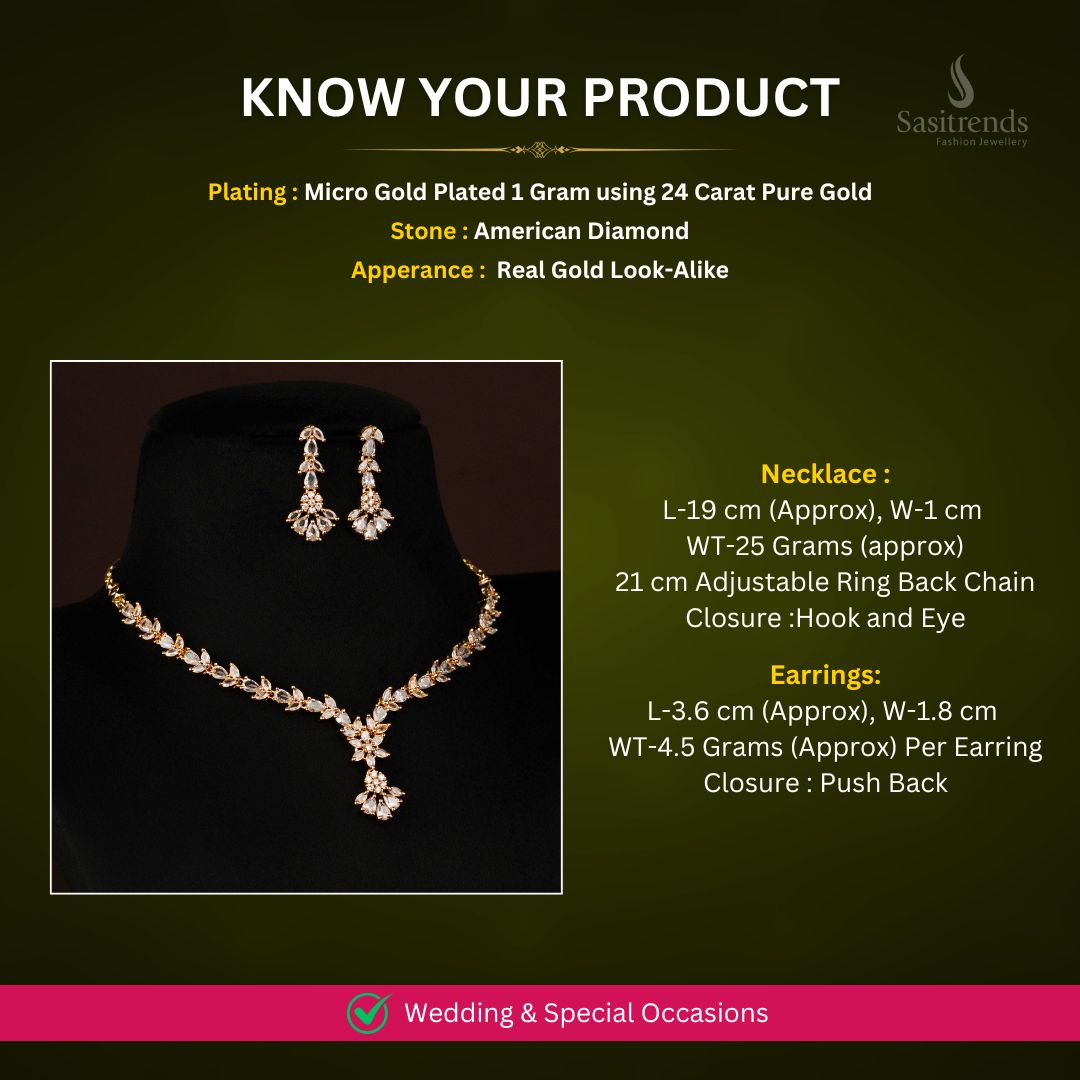 Micro gold plated AD Necklace jewellery set measurement Image - Sasitrends
