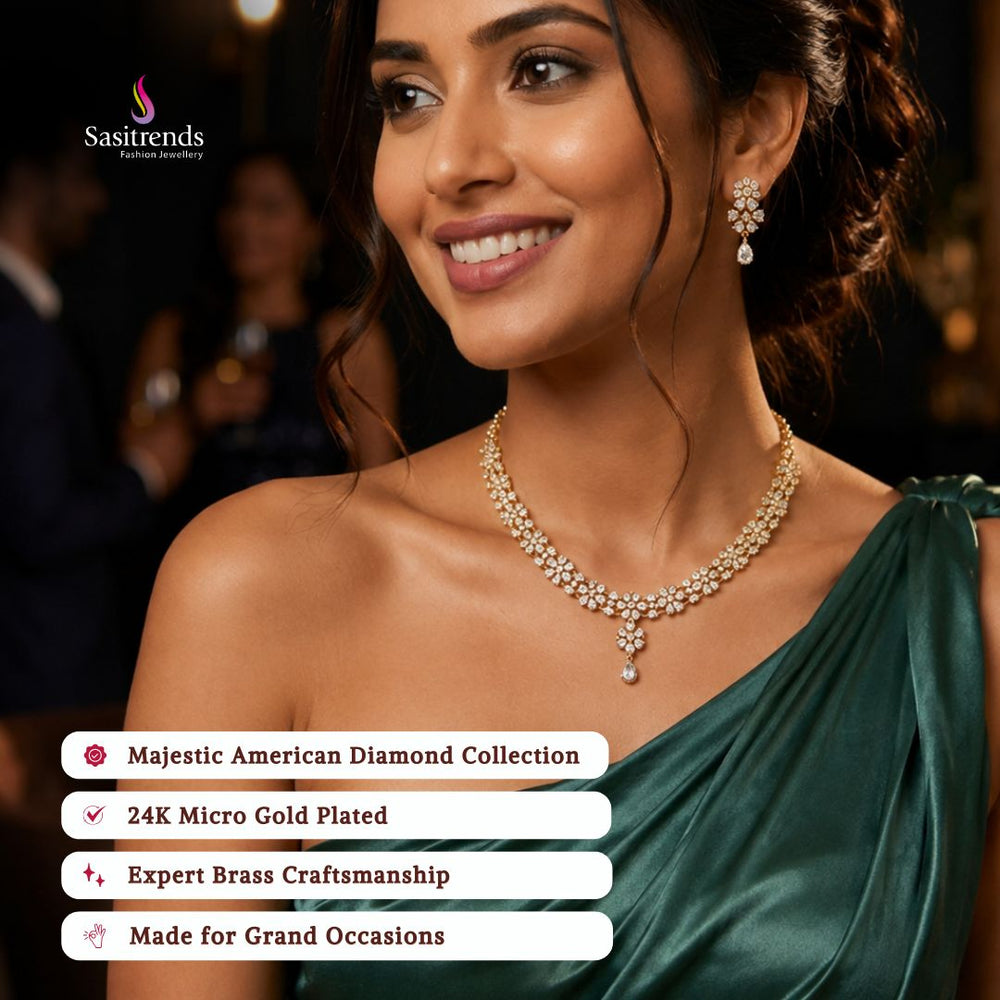 Engagement & Party wear micro gold plated american diamond necklace set model image - Sasitrends