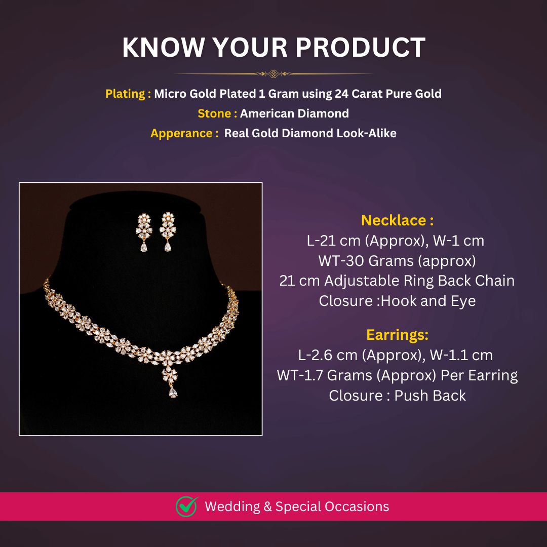 Micro Gold Plated Americon Daimond Necklace Set Measurement Image - Sasitrends