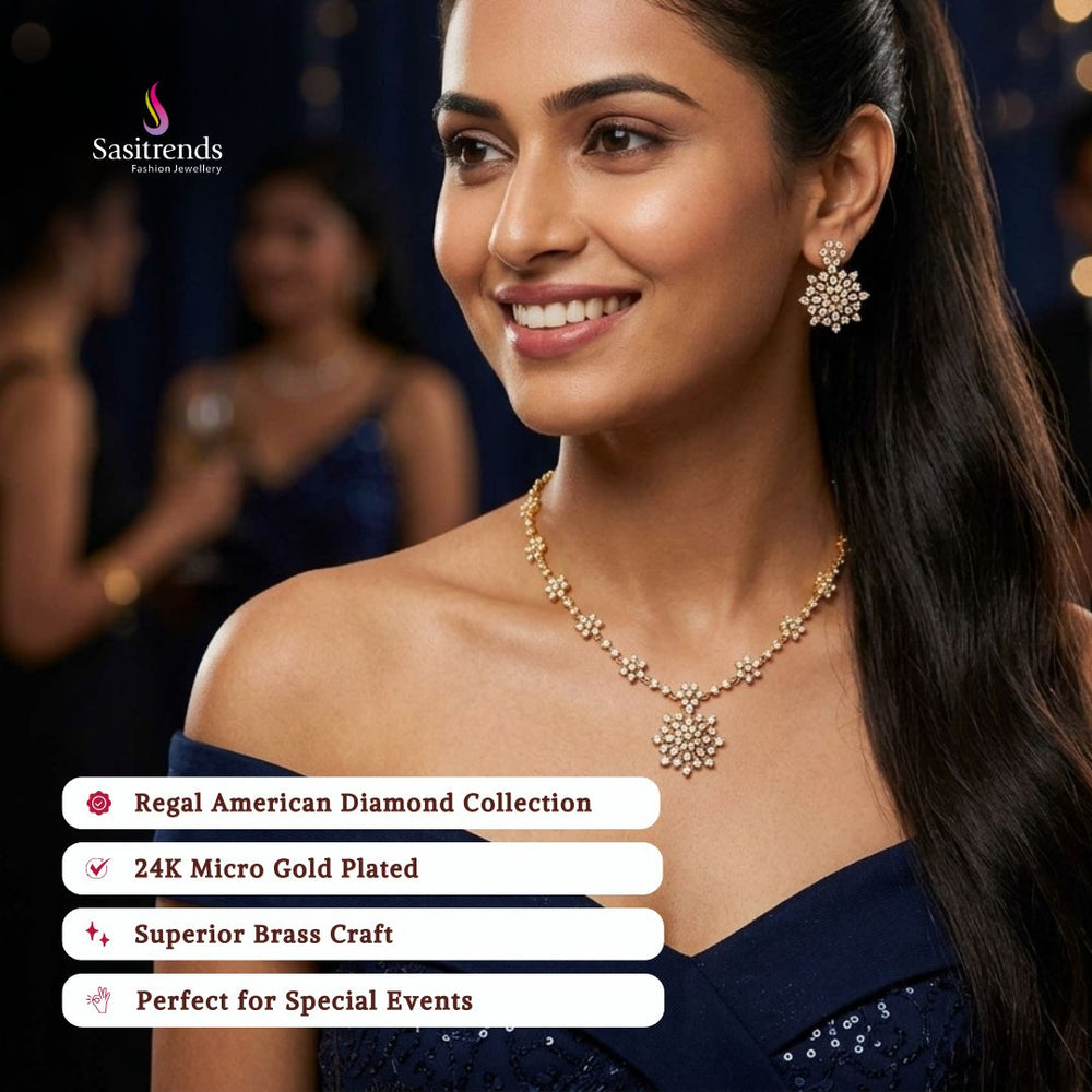 Engagement & Party wear micro gold plated american diamond necklace set model image - Sasitrends