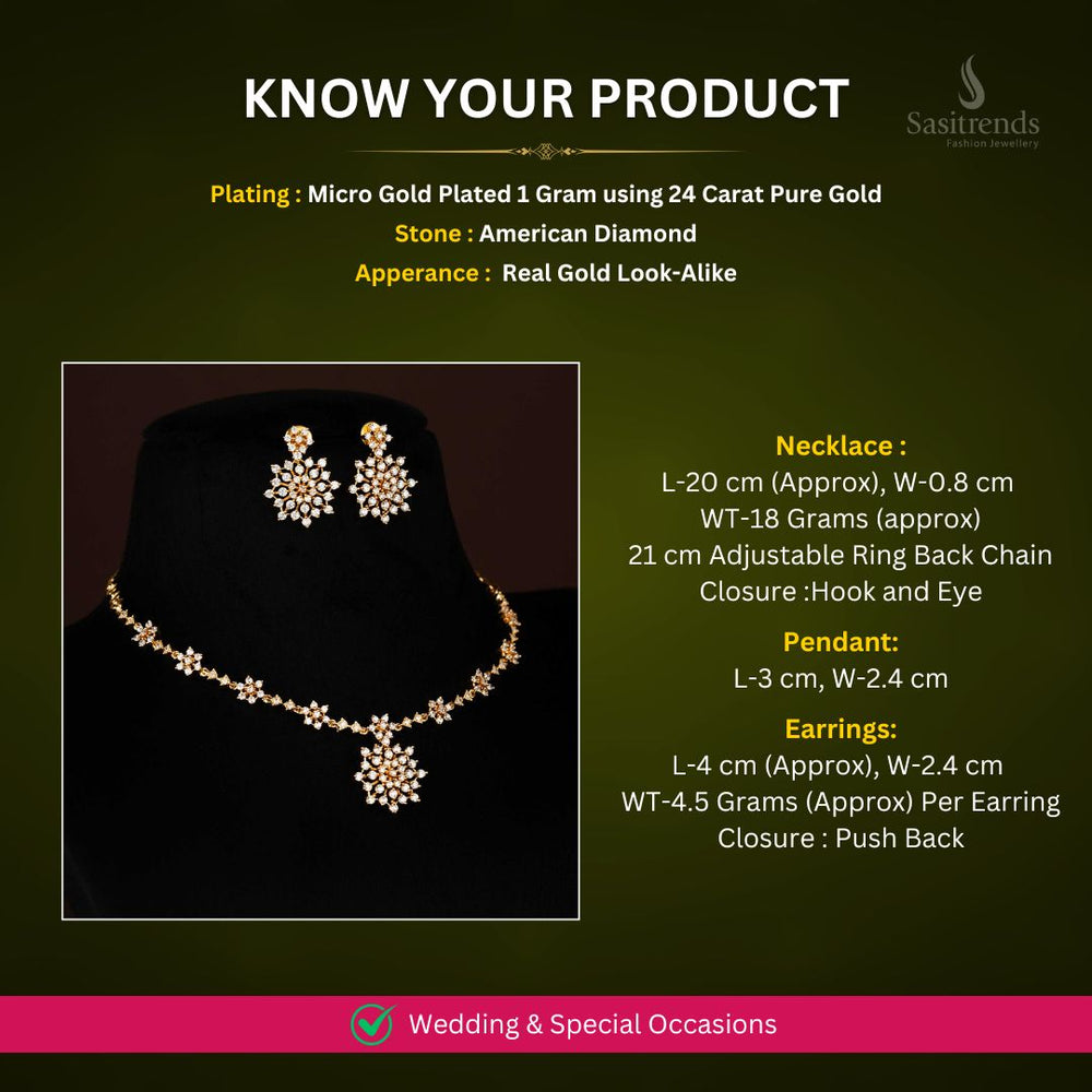 Micro Gold Plated AD necklace set measurement image - Sasitrends