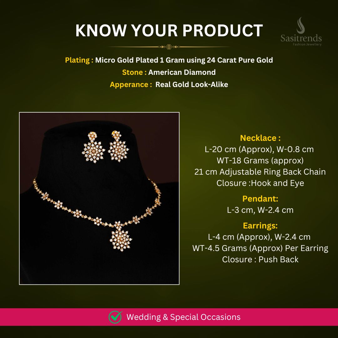Micro Gold Plated AD necklace set measurement image - Sasitrends