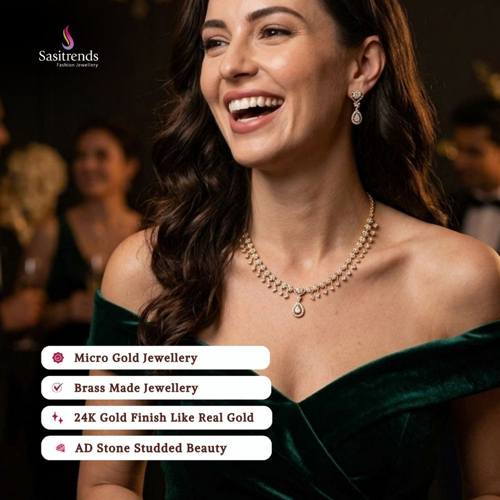 Guaranteed Micro gold plated AD stone necklace set model image - Sasitrends