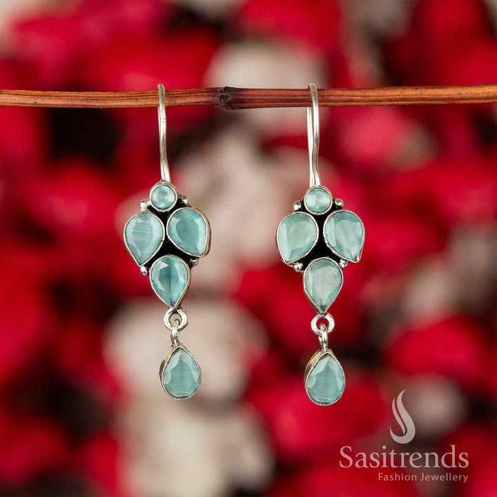 Cool Mint Gemstone Vine Oxidised Earrings With Leafy Twirl Motifs – A Trendy Boho Jewellery Pick For Everyday Glam - Sasitrends