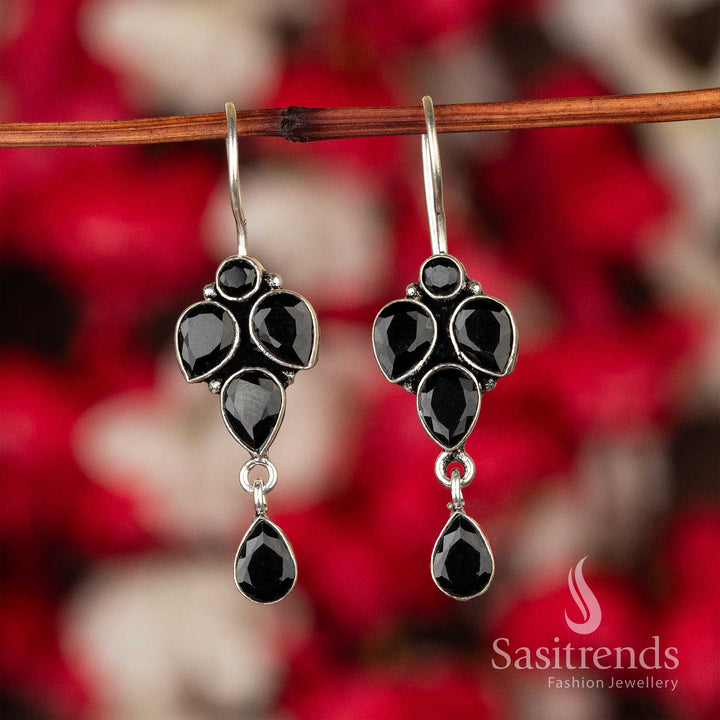 Elegant Black Gemstone Vine Oxidised Earrings With Classic Floral Finish – A Timeless Festive Jewellery Set With Regal Beauty - Sasitrends