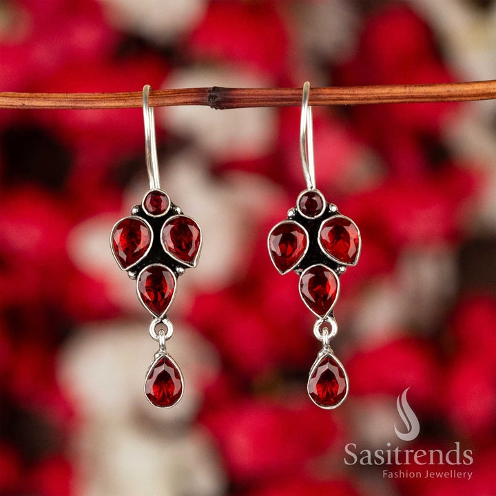 Radiant Red Gemstone Vine Oxidised Earrings With Vintage Floral Designs – Traditional Festive Jewellery For Ethnic Elegance - Sasitrends

