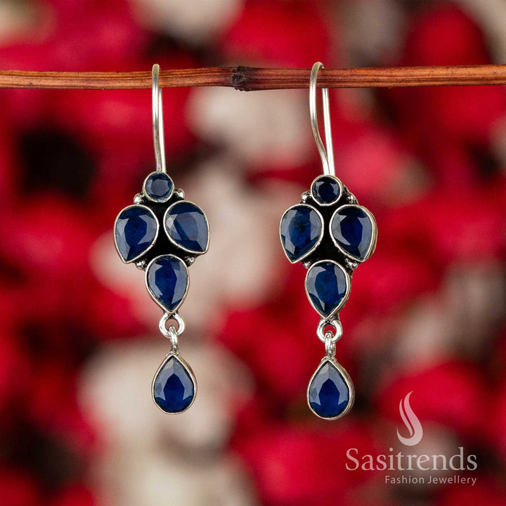 Royal Blue Gemstone Vine Oxidised Earrings With Artistic Filigree – Stylish Festive Jewellery For Ethnic Radiance - Sasitrends
