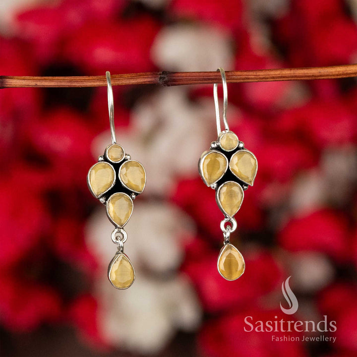 Sunlit Yellow Gemstone Vine Oxidised Earrings With Floral Motifs And Swirling Design – A Festive Traditional Jewellery Style With Radiant Charm - Sasitrends