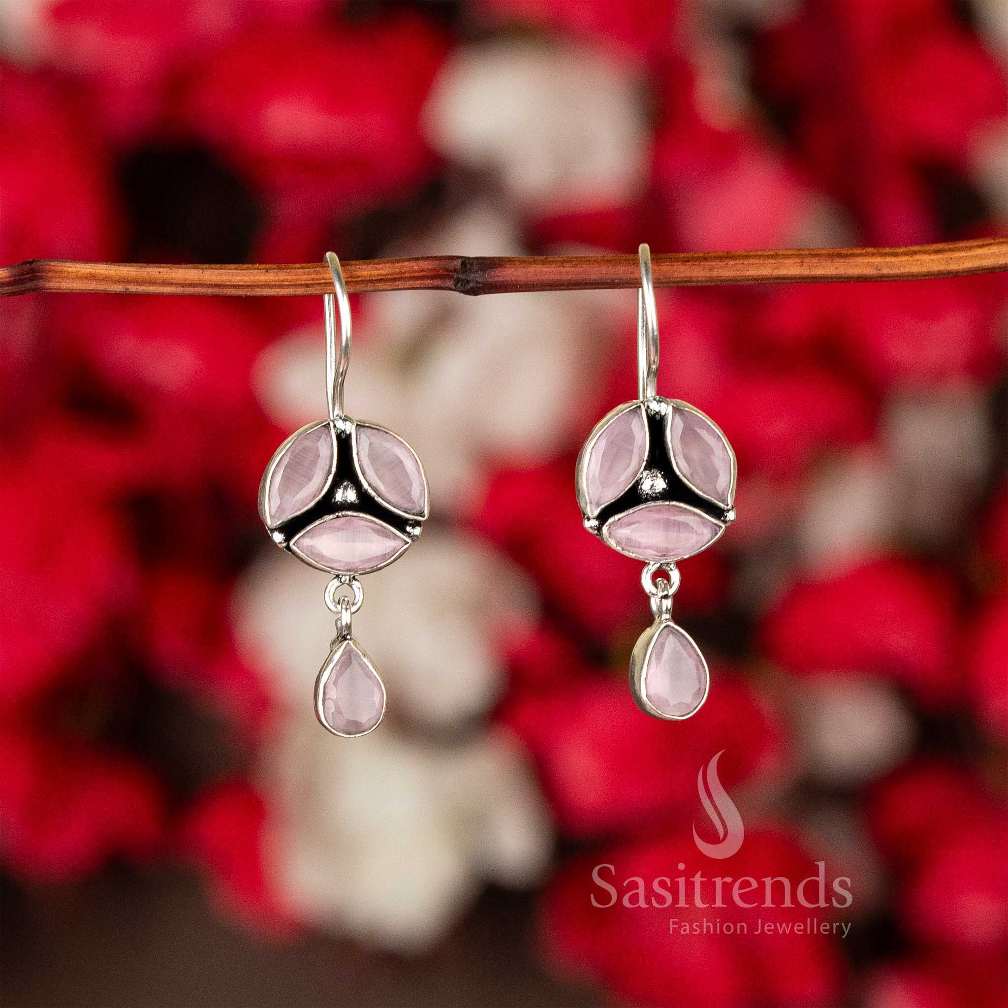 Romantic Pink Oxidised Silver Earrings With Floral Highlights And Glint Stones – A Trendy Traditional Jewellery Treasure - Sasitrends