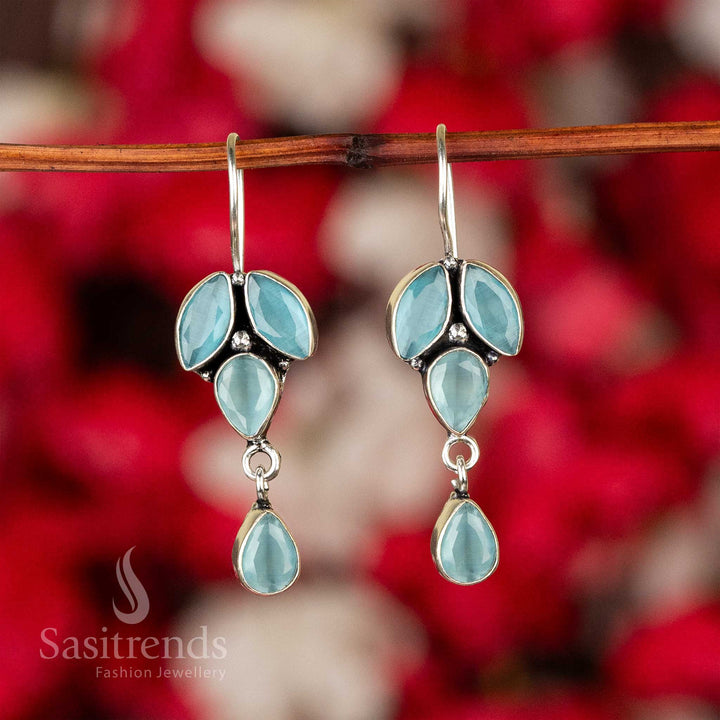 Mint Green Oxidised Silver Stones-Studded Earrings With Garden Inspired Styling And Subtle Sheen – Bohemian Jewellery For Festive Days - Sasitrends