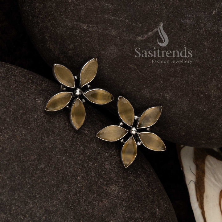 Yellow Oxidised Marquise Floral Earrings With Golden Daisy Motif And Crimson Hints – Radiant Traditional Jewellery - Sasitrends