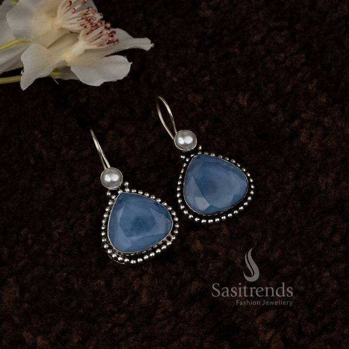 Vintage Waterdrop Pearl Oxidised Earrings - Monalisa Stones Elegance