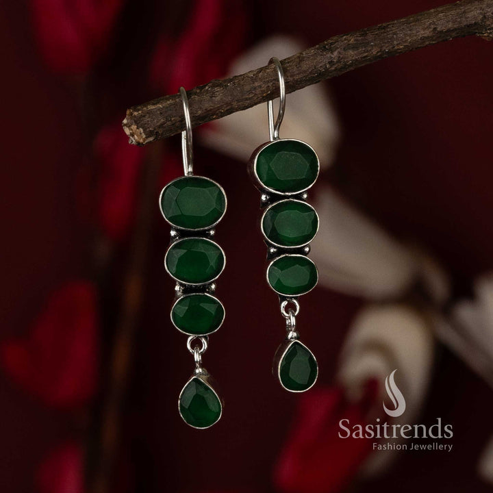 Dark Green Chic Radiance Oxidised Drop Earrings With Forest Tone Blend And Nature Inspired Styling – Earthy Festival Jewellery - Sasitrends