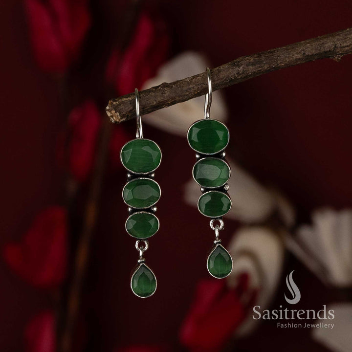 Light Green Chic Radiance Oxidised Drop Earrings With Soft Green Shimmer And Leafy Tone – Fresh Ethnic Jewellery - Sasitrends