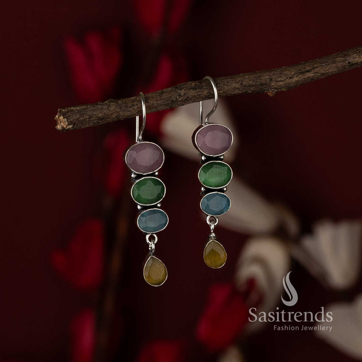 Multi Chic Radiance Oxidised Drop Earrings With Multi-Coloured Stones And Vibrant Floral Mix – Festival Special Jewellery - Sasitrends