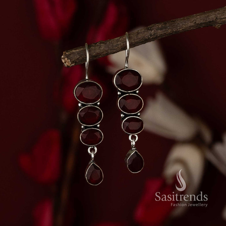 Red Chic Radiance Oxidised Drop Earrings With Bold Marquise Stone Glow And Vibrant Fiery Elegance – Festive Ethnic Jewellery - Sasitrends