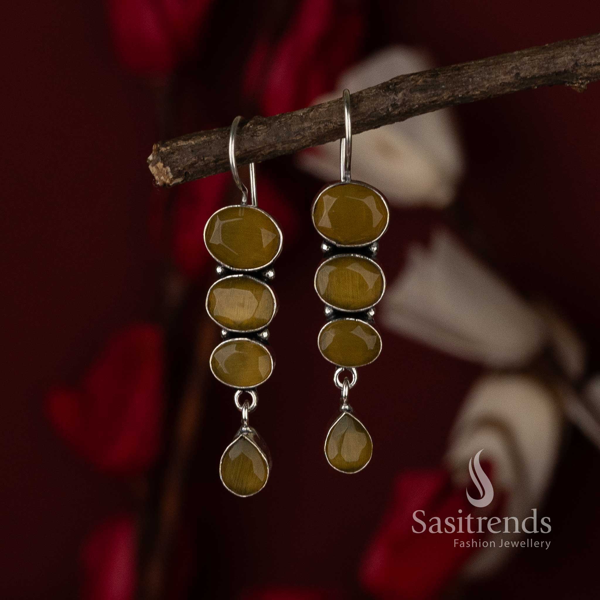 Yellow Chic Radiance Oxidised Drop Earrings With Vivid Golden Stone Essence And Sunny Vibes – Bright Occasion Jewellery - Sasitrends