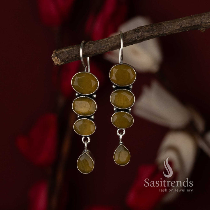 Yellow Chic Radiance Oxidised Drop Earrings With Vivid Golden Stone Essence And Sunny Vibes – Bright Occasion Jewellery - Sasitrends