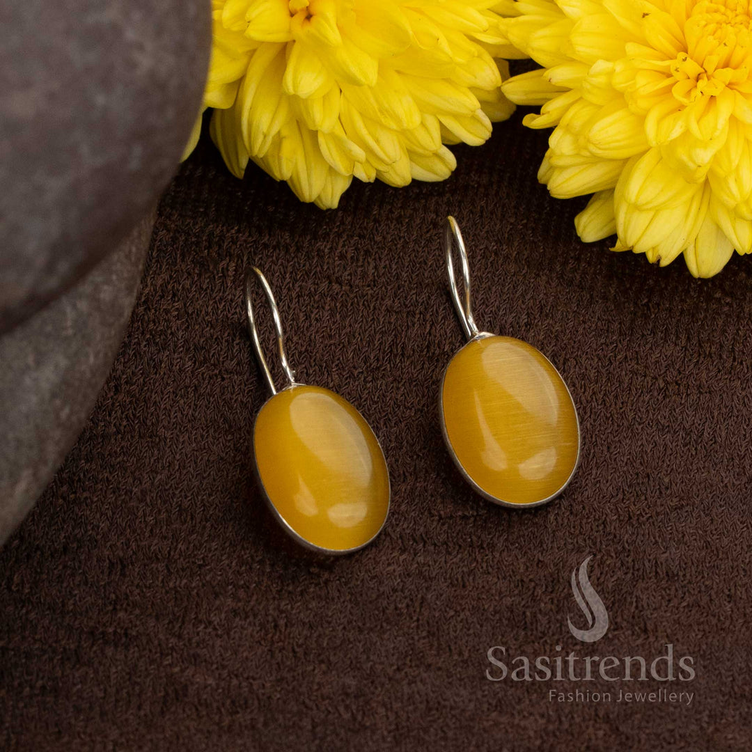 Funky oxidised earrings with a yellow round stone design, great for adding brightness to daily wear – Sasitrends