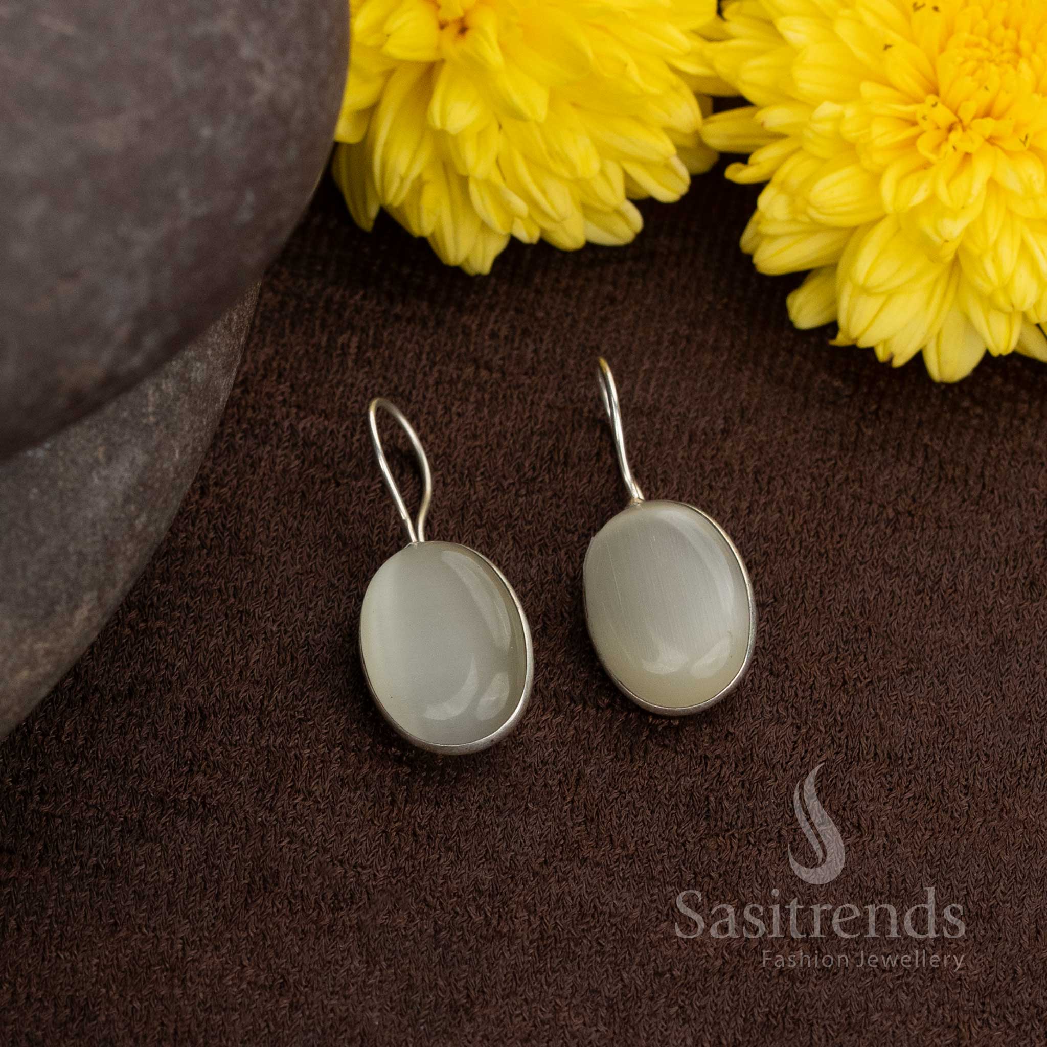 Oxidised earrings with round white stones, a neat choice for daily use or formal looks – Sasitrends