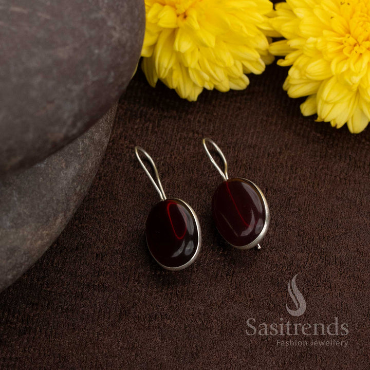Round oxidised earrings with deep maroon stones, great for Navaratri days or daily outfits – Sasitrends