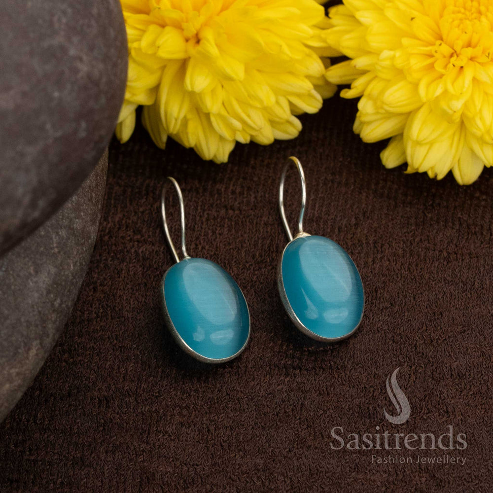 Oxidised round earrings in a cool aqua-blue shade, a match for denim looks and light office casuals – Sasitrends