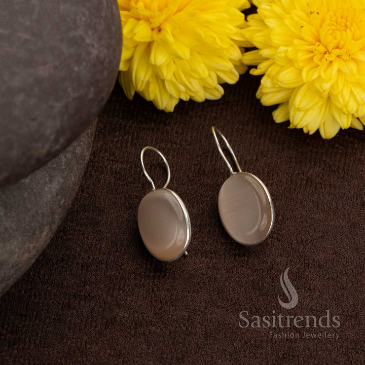 Everyday oxidised silver earrings featuring round brown stones, suited for casual or workwear looks – Sasitrends