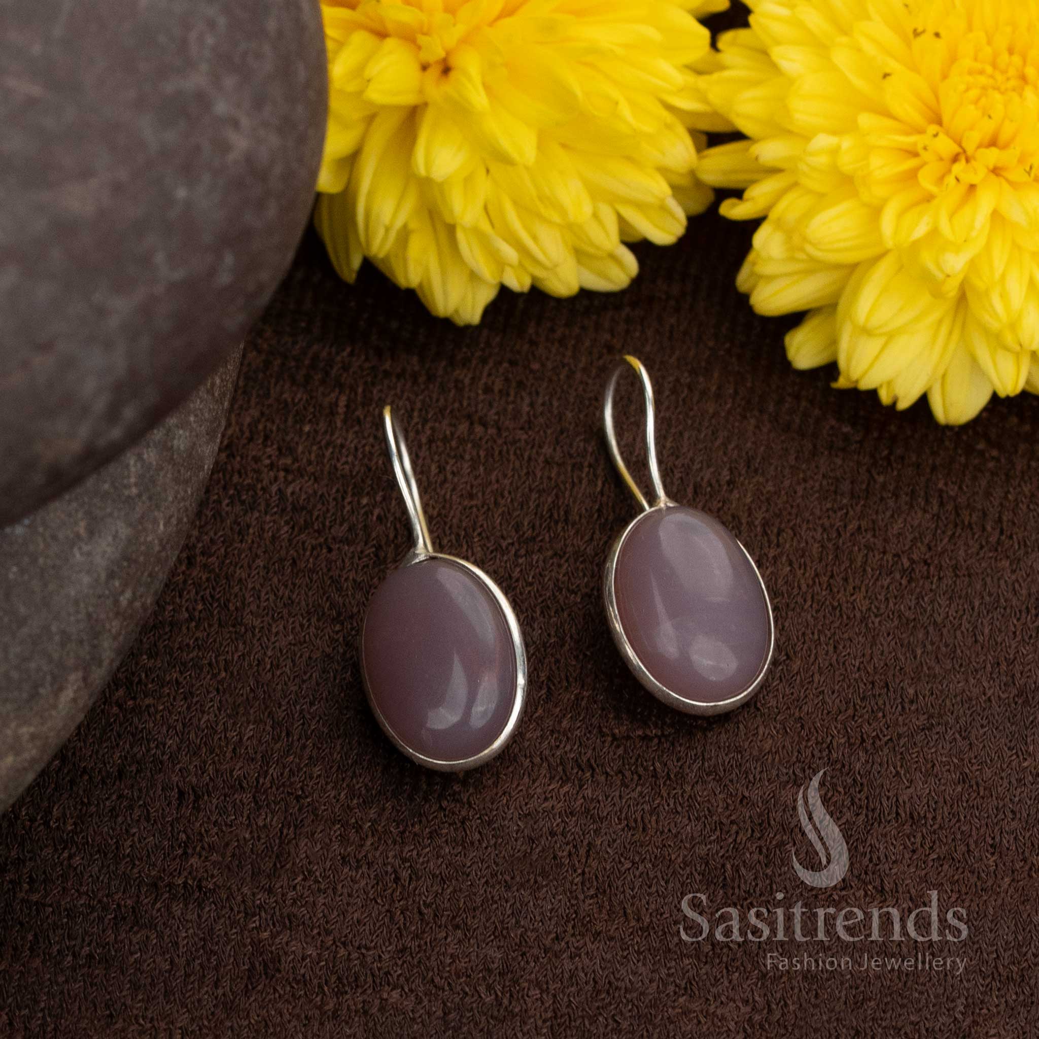 Oxidised round earrings with natural soft pink stones, ideal for daily wear or casual styling with kurtis and tunics – Sasitrends