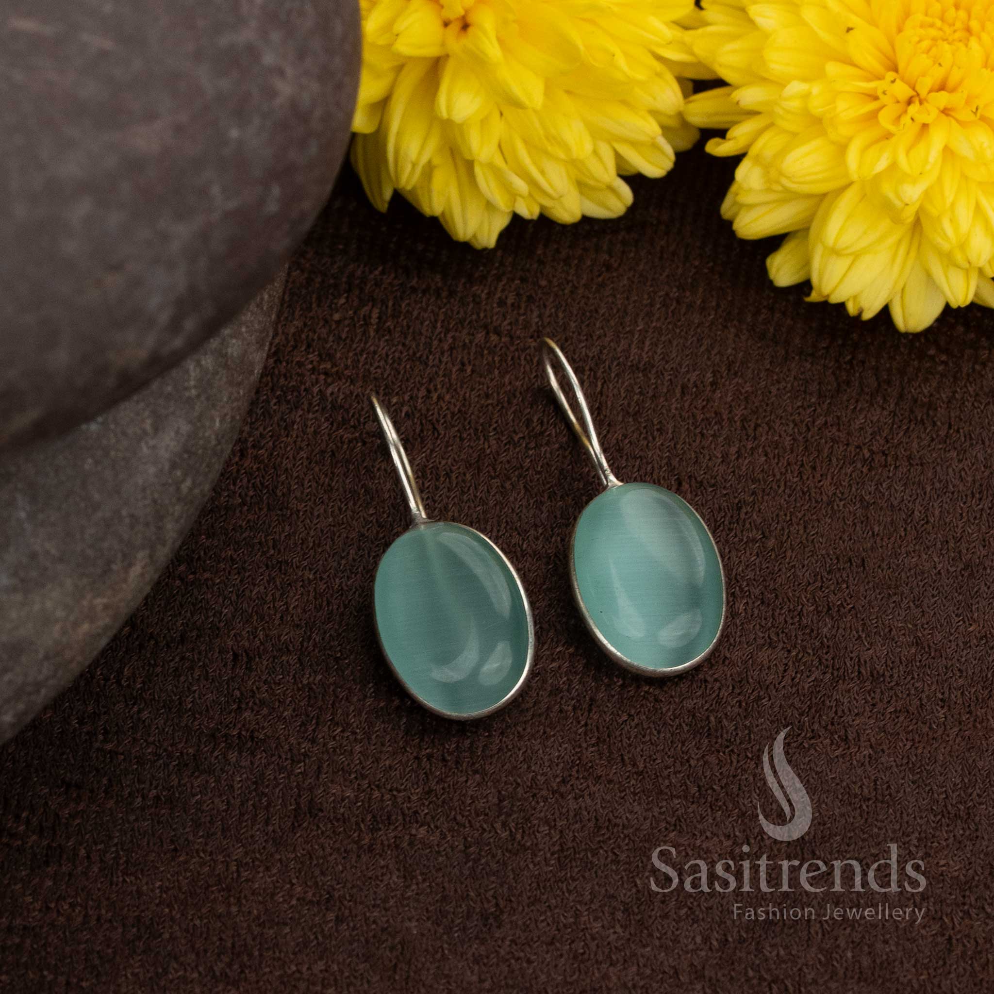 Mint green oxidised earrings with round stones, a breezy choice for summer styling or daily wear – Sasitrends