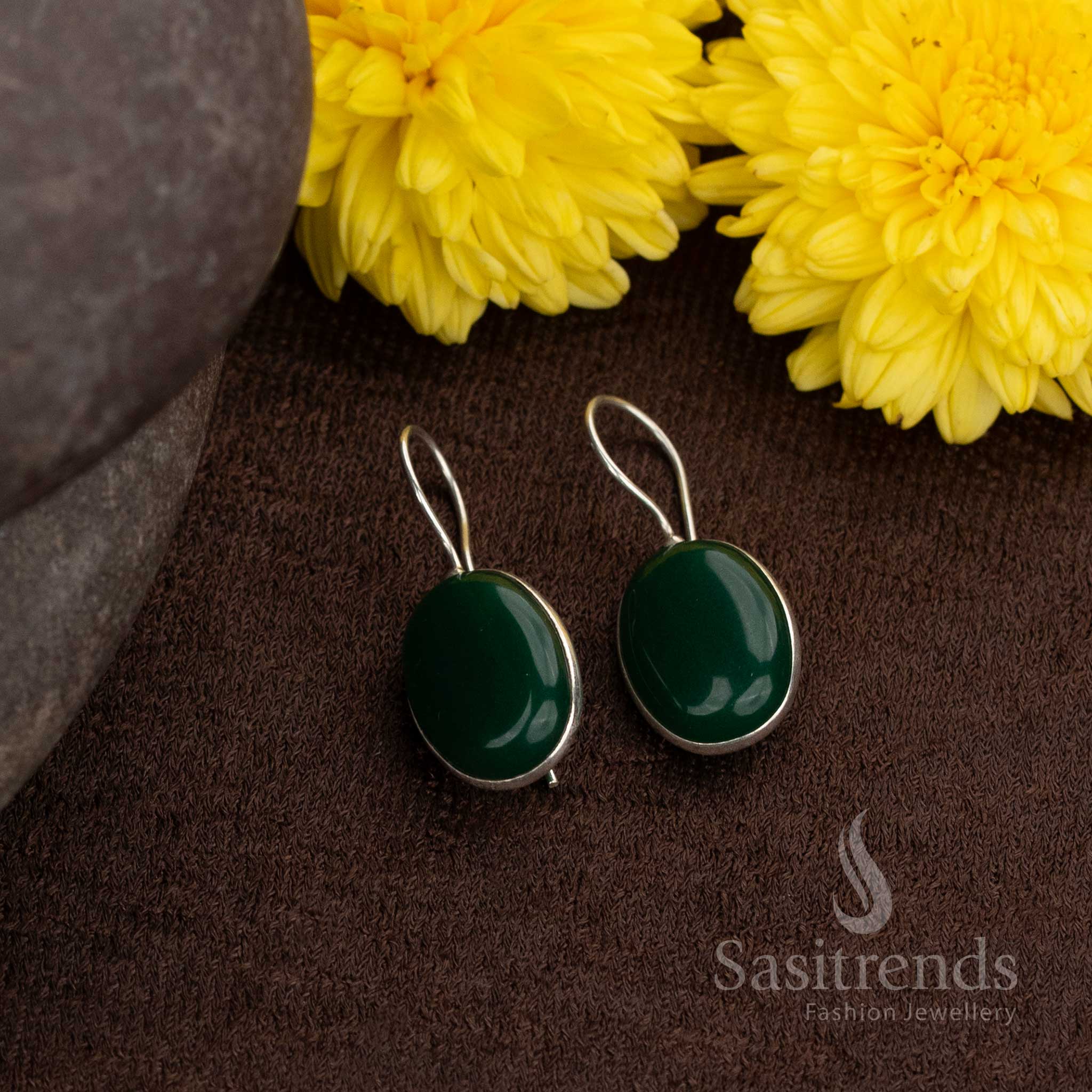Oxidised earrings with round green stones, perfect for Navaratri styling or easy daily wear – Sasitrends