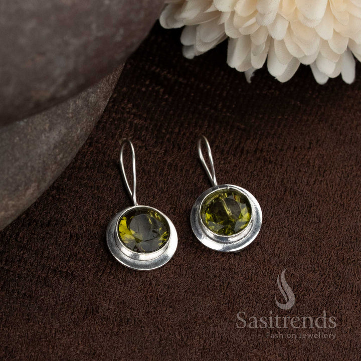 Oxidised earrings with round olive green stones subtle and earthy styling for casual days from Sasitrends