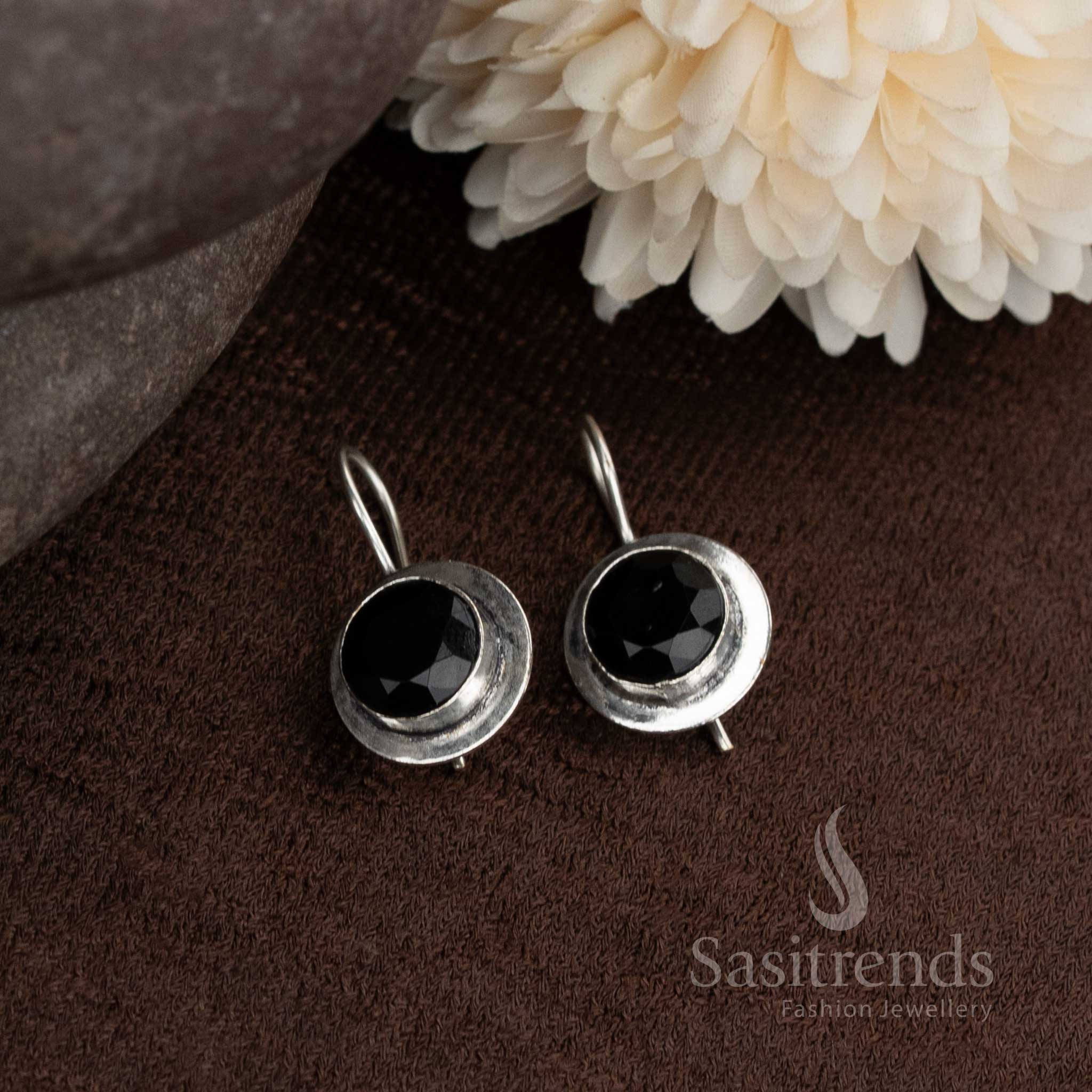 Black round earrings with oxidised finish for standout casual dressing or office statements from Sasitrends