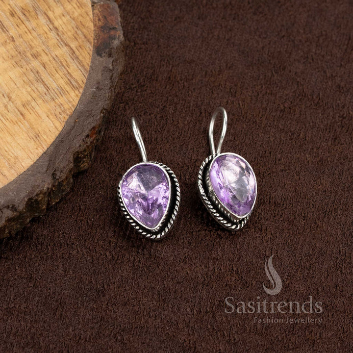 Oxidised earrings with light lavender purple stone, perfect for relaxed college outfits or errands – Sasitrends