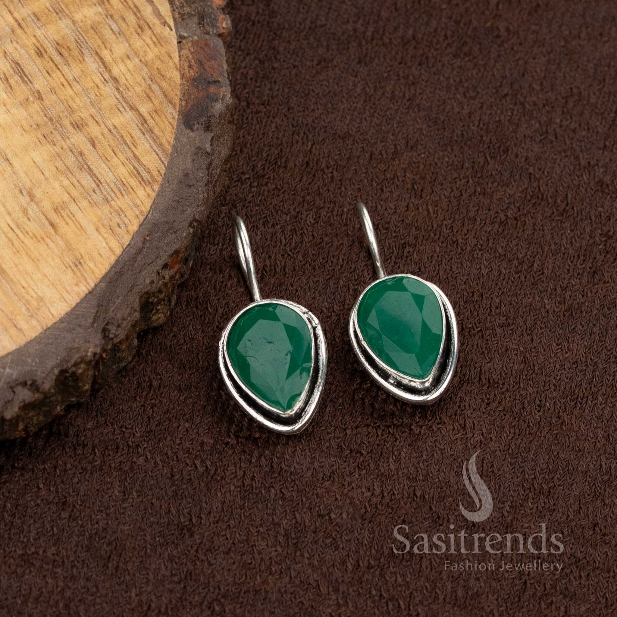 Clear green oxidised stone earrings perfect for Navaratri celebrations or college-goer fashion – Sasitrends