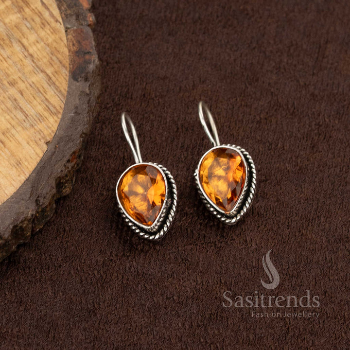 Oxidised earrings with radiant yellow stones, cheerful pick for casual daywear or errands – Sasitrends