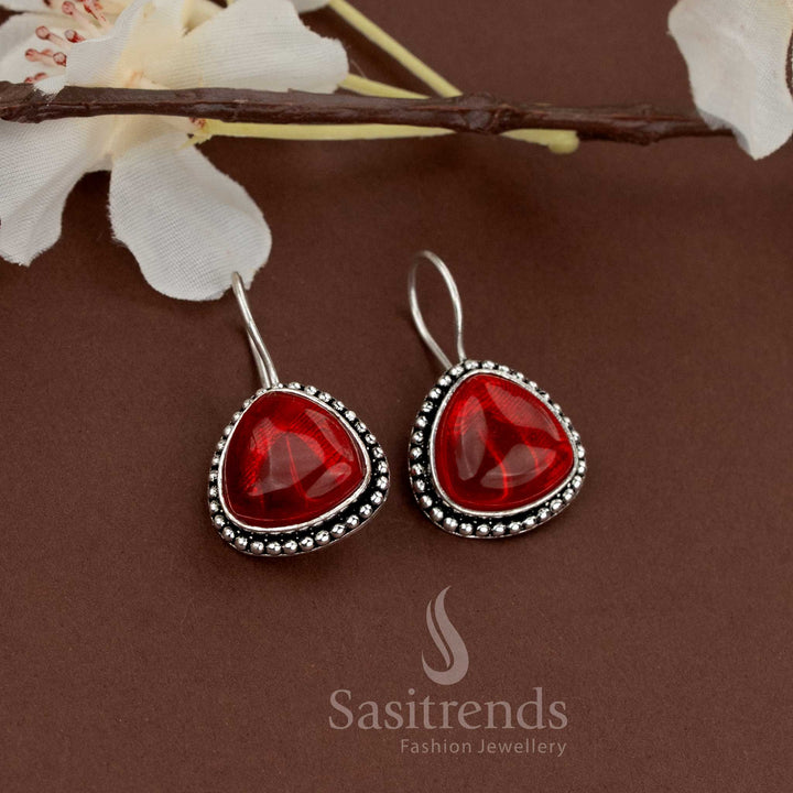 Oxidised red teardrop earrings with bead accents perfect for ethnic outfits and small festive events from Sasitrends