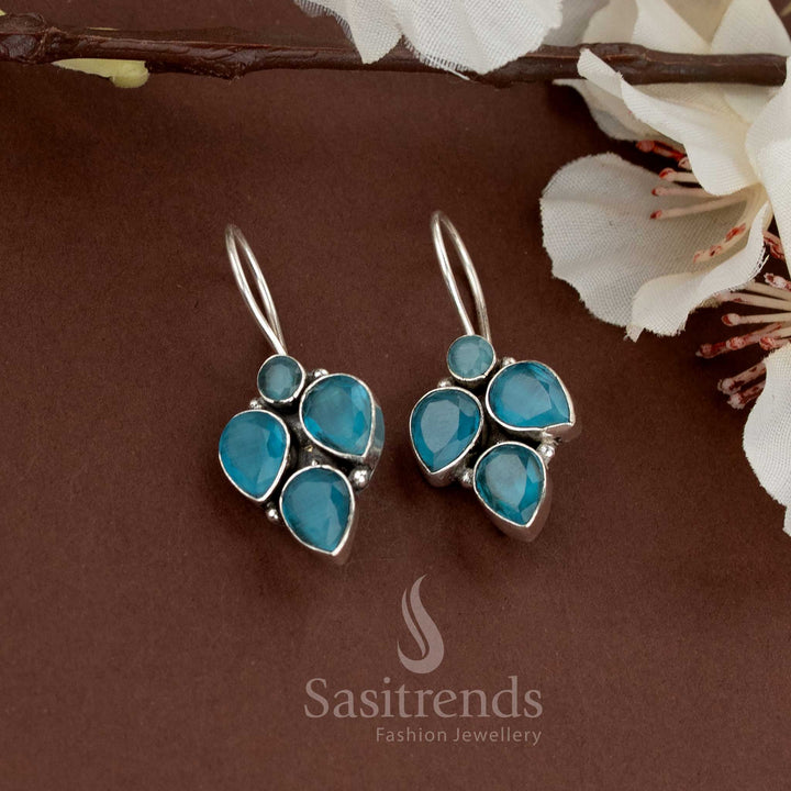 Light oxidised earrings with aqua-blue teardrop clusters, perfect for summer casual fashion – Sasitrends