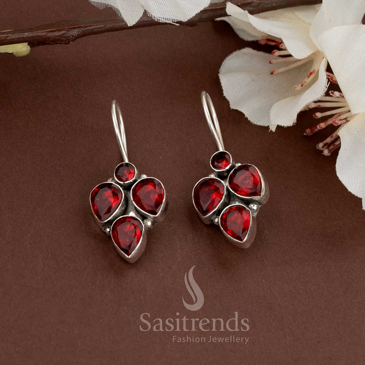 Red teardrop stone earrings in oxidised clustered style, comfortable for everyday wear – Sasitrends